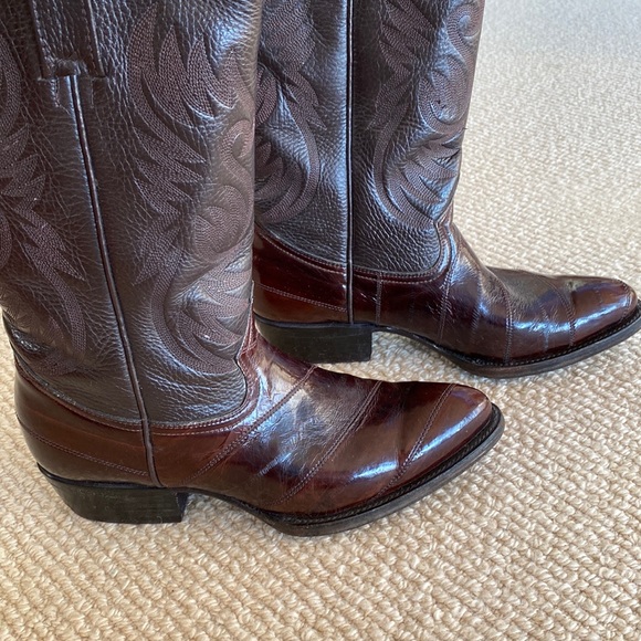 Barely Worn Eel Skin African Boots Made In Mexico Vintage Brown Leather Cowboy - Picture 13 of 17